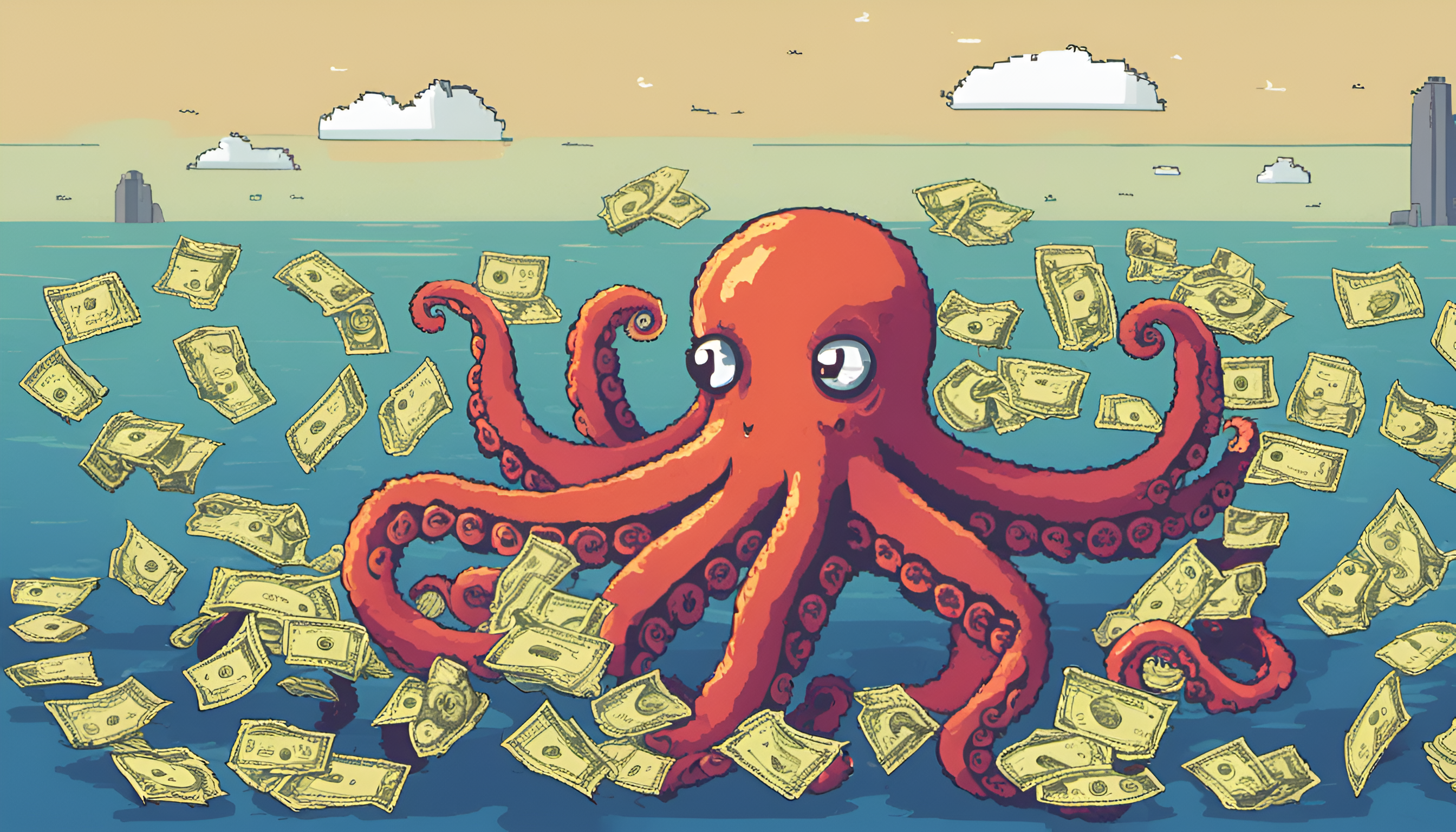 0 A octopus having a lot of money. esrgan-v1-x2plus